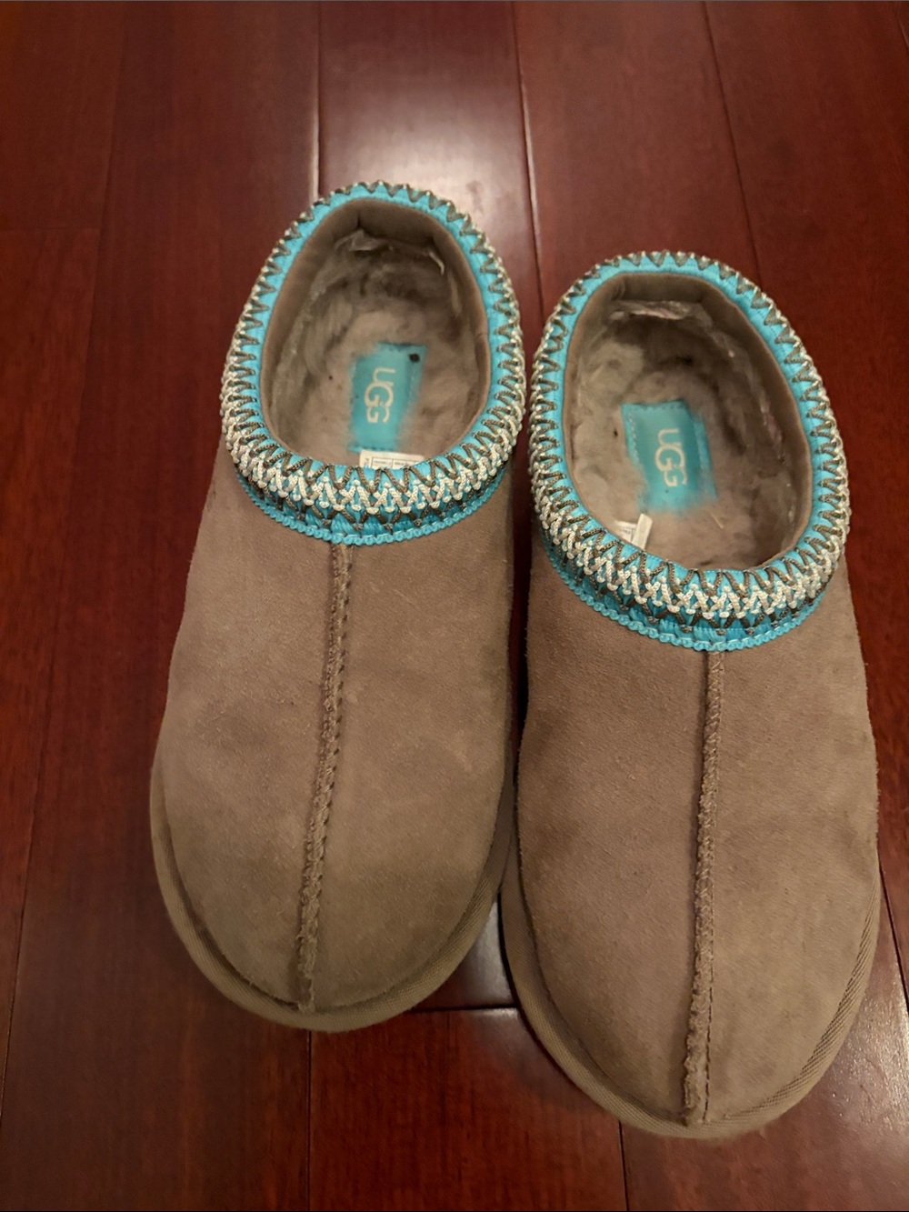 UGG Caribou Suede Slip-On Slippers with Saphirre Trim